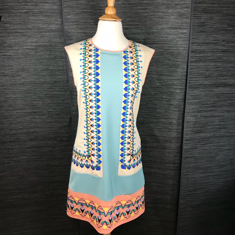 MODCLOTH Champagne & Strawberry Embroidered Dress